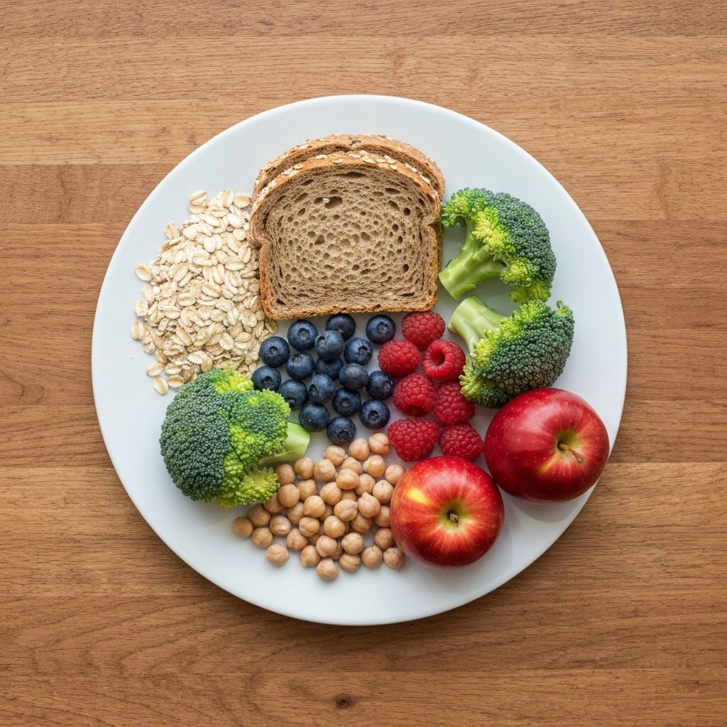 Ballaststoffreiche Lebensmittel – Vollkornbrot, Hafer, Gemüse und Beeren