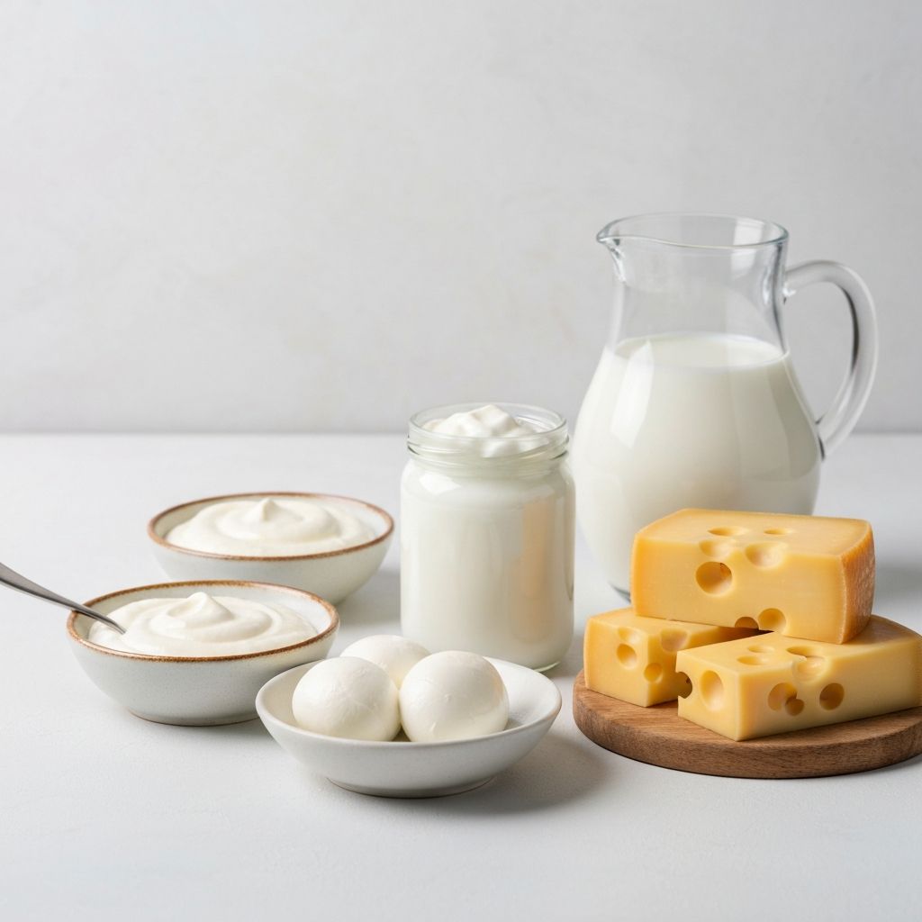 Verschiedene Sorten Quark und Joghurt in Schüsseln