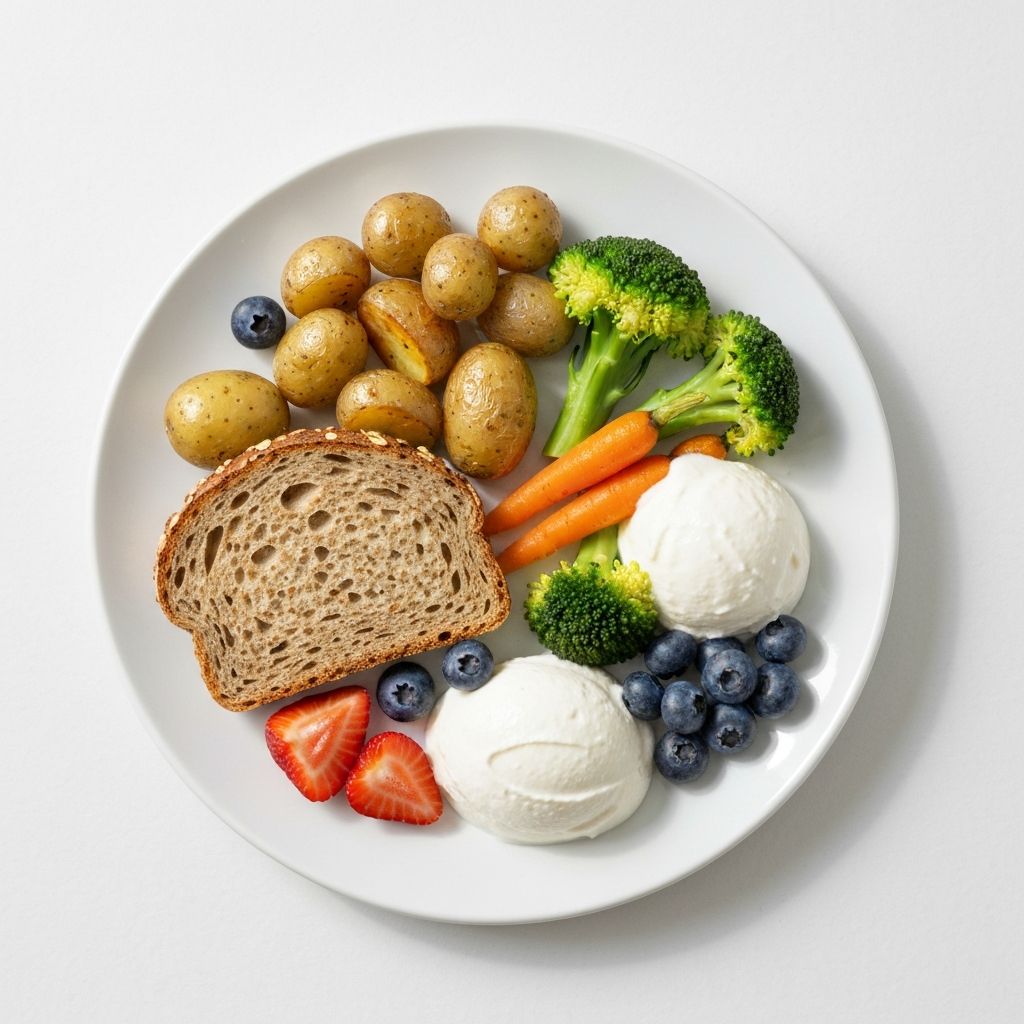 Reichgedeckter Teller mit deutschem Gemüse und Brot